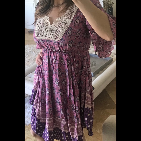 Flounce Sleeve Lace Contrast Flower Print  Dress - Picture 4 of 4